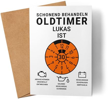 Kiddle-Design Personalisierte Geburtstagskarte 30. Geburtstag, Schonend behandeln Oldtimer ist 30, 30ter Geburtstag Lustiges Geldgeschenk Frau Mann, Karte Geburtstag