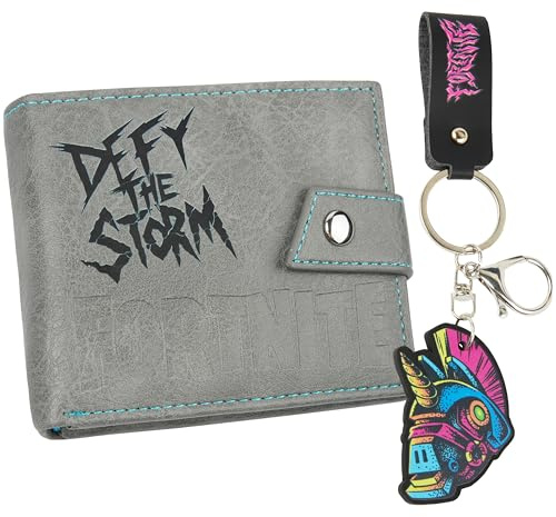 Fortnite Portefeuille Enfant Garcon et Ado avec Porte Clef, Portefeuille Compact avec Porte Carte et Monnaie Compartiment, Gaming Merchandise (Gris)