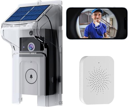 OBEST Wireless Intelligent High-Definition Video Doorbell, With Solar Rain Cover, Two-Way Audio, Human & PIR Detection, Voice Intercom, Cloud Storage, Night Vision, Built-In Ringtone, 2.4G Wifi