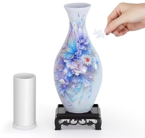 wowsome 3D Puzzle Vase for Adults, Jigsaw Puzzle Vase for Flower, Art Puzzles Gift for Women House Flowers Arrangements and Home Decoration (Roses and Butterflies)