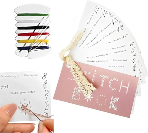 HABNI 1 Stück Kreatives Mini Nähbuch, DIY Kreatives Mini Nähkartenset, Verbessern Sie Ihre Nähfertigkeiten, Stickfertigkeitenbuch, Tragbares Mini Reise Nähset