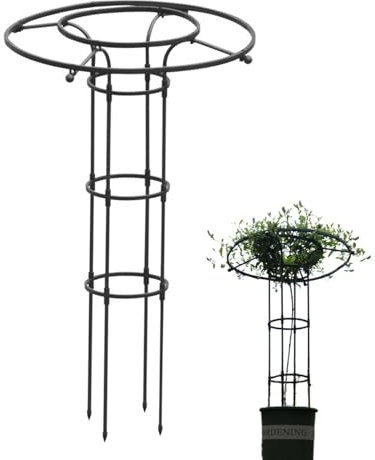 Rankturm, autoportante, per rose, piante rampicanti, resistente alle intemperie, supporto verticale per fiori, in metallo, a forma di colonna, altezza: 90/120/150/180/210 cm, colore: nero