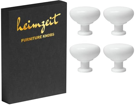 heimzeit Skåpknoppar Plain för Dörrar, Lådor och Byråer av Högkvalitativ Aluminium [4 Stycken, Rund] Färg: Vit, Stilren Design, Möbelknoppar med ett hål Handtag och Skruvar