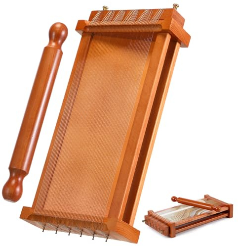 SiliFine Chitarra Cutter Italian Pasta with Rolling Pin Guitar Board Making Tool Pasta Machine for Spaghetti, Lasagna(Dark Wood Color,Wood)