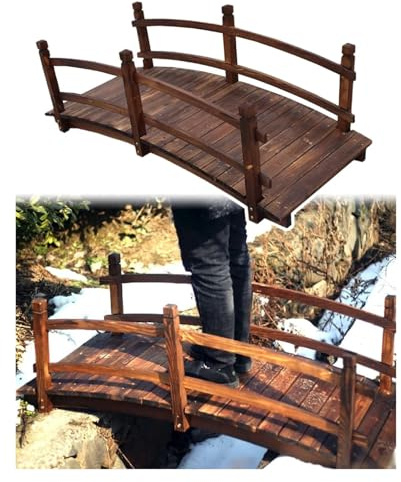 Rustikale Gartenbrücke aus Holz – verschönert Outdoor-Dekoration und Landschaftsbau für Rasen, Bachwege
