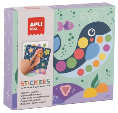 APLI Kids 20075 - Juego de gomets para completar Las Ilustraciones- Pegatinas Multicolor geométricas con fichas en Caja de cartón -Modelo Oceano