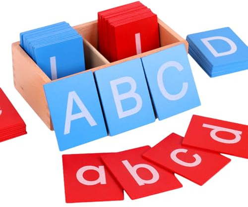 Alphabet Flash Cards, Lower and Capital Case Sandpaper Letters, Early Educational Montessori Letters, Wooden Abc Flash Cards with Boxes for Kids, Abc