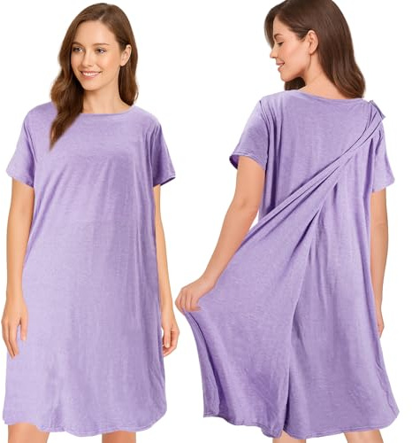 Chemise De Nuit Femme De Chirurgie Post-épaule, Avec Ouverture Dans Le Dos, Chemises De Nuit Femme Chirurgicales, Convient Pendant Grossesse, Allaitement Et Convalescence Postopératoire(Violet, XXL)