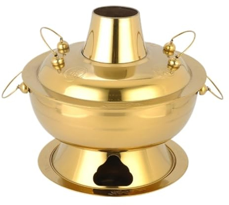 Olla Caliente Tradicional China - Olla sopera de Acero Inoxidable de 28 cm con carbón para Fiestas en casa - Herramienta de Cocina Duradera, Ideal para reuniones Familiares (Dorada)