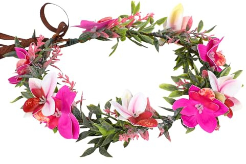 PartyforU Verstellbarer Blumenkranz für Haare Elfenohren Elfen Feen Kostüm Damen Faschingskostüme Karneval Tropischer Blumenkopfband Blumenkranz Fee Hawaiianische Hochzeit Braut Krone