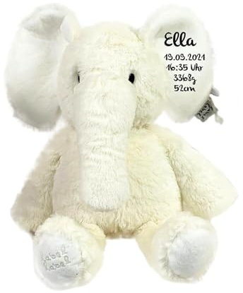 Mainely Kuscheltier personalisiert Baby, Elefant 26cm Ivory, Taufgeschenk für Jungen, Geschenk Geburt, Stofftier mit Namen