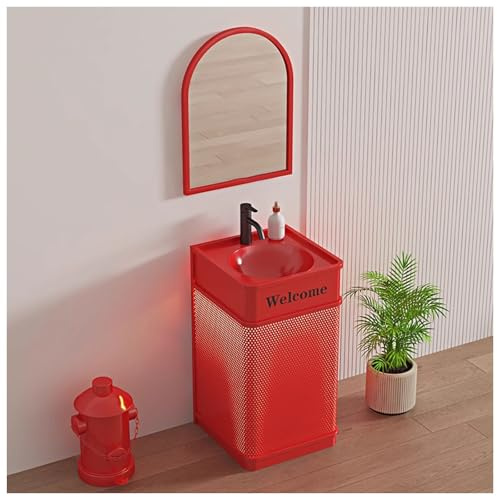 Moderno mobile da bagno industriale con lavabo, mobile da pavimento con luce LED, include rubinetto e scarico, soluzione elegante per riporre oggetti