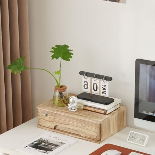 Schreibtisch-Aktenschrank aus Massivholz, abschließbare Aufbewahrungsbox mit 1 Ebene, A4/Quittungsnizer, mehrschichtige Holz-Schubladeneinheit für Bürobedarf und Dokumente