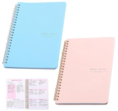2 Pcs Wochenplaner Ringbuch, Undatierter Wochenplaner, Kalender Ringbuch Terminplaner A5, 52 Blatt Terminplaner auf Englisch, Weekly Planner mit To-Do-Liste, großem Notizfeld, 1 Woche 2 Seiten