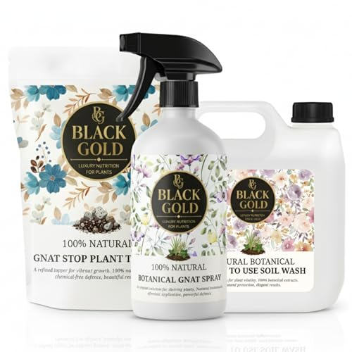 Black Gold Gnat Stop 3 in 1 Kit | Plant Topper, Care Spray & Soil Rinse | For Houseplants, Greenhouses, Seedlings & Planters (Medium Gnat Stop Kit | Large Houseplants)