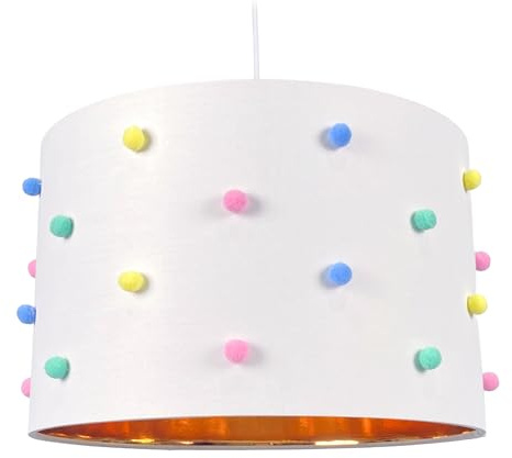 Relaxdays Hängelampe Kinderzimmer, Bommeln, HxD: 130 x 35 cm, Pendellampe für Mädchen & Junge, Kinderlampe, weiß/bunt