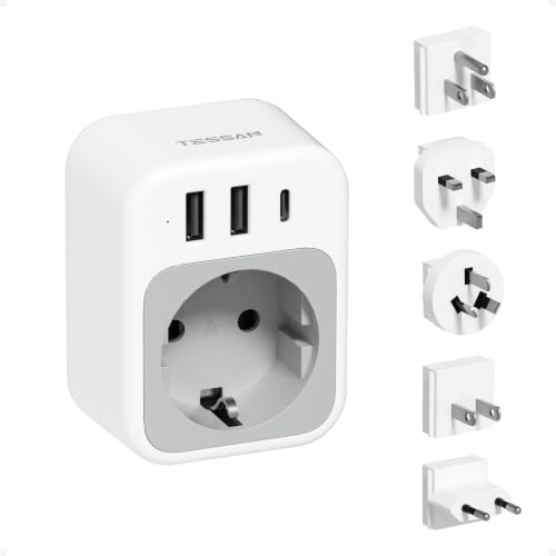 TESSAN Abnehmbare USA UK Travel Adapter mit 2 USB A und 1 USB C
