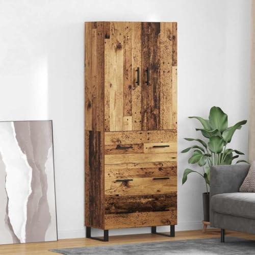 Nqyjm Storage Unit with 3 Drawers and 2 Doors High Cabinet Set of 2 Antique Wood Chipboard and Glass Kitchen Sideboard, Side Cabinet Dining Room for Living Room