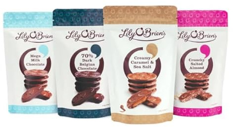 Lily O Brien Chocolate Buttons Share Bag Bundle | Four Share Bags 110g each | Caramel, Milk, Salted, Dark | Perfect Treat for Special Occasions | Womens or Mens gifts