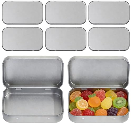FEITONGFX 8 PCS Metal Storage Boxes with Lid, Silver Small Rectangular Storage Container Boxes, Tins Mini Portable Boxes Storage Kit for Gift Cards DIY Candy Earring Coin Small Items (9.5 x 6 x 2cm)