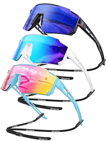 Foliful Kids Polarized Baseball Sunglasses for Boys Girls - Youth Softball Cycling Sports Sunglasses UV Protection Lightweight Goggles,Dark Blue/Ice Blue/Pink