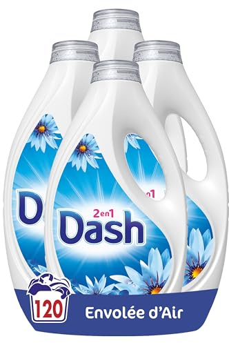 Dash 2en1 Lessive Liquide Envolée d'Air x120 | 120 lavages (4X30). Parfum Envolée d'Air. Jusqu'à 3 semaines de fraîcheur. Fabriqué en France
