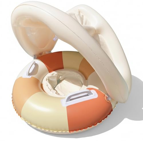 Gemuseeee Baby Pool Float with Canopy, Inflatable Toddler Pool Floats with Sun Shade & Secure Seat - Baby Swim Float for Infants Toddlers 0-4 Years, with Canopy, with