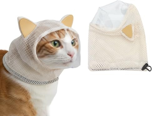 Cat Anti Bite Mask, Breathable Muzzle Face Cover with Adjustable Ear Holes for Cats Dogs Shaving Nail Trimming, Post Surgery Protection