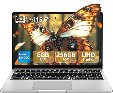 Tunhail Celeron N4000 Laptop up to 2.6 GHz, 8GB DDR4 256GB SSD Laptop PC, IPS FHD 1920 x 1080 Convertible 180°, Mini HDMI, WiFi 5, Suitable for Students/Lavoro