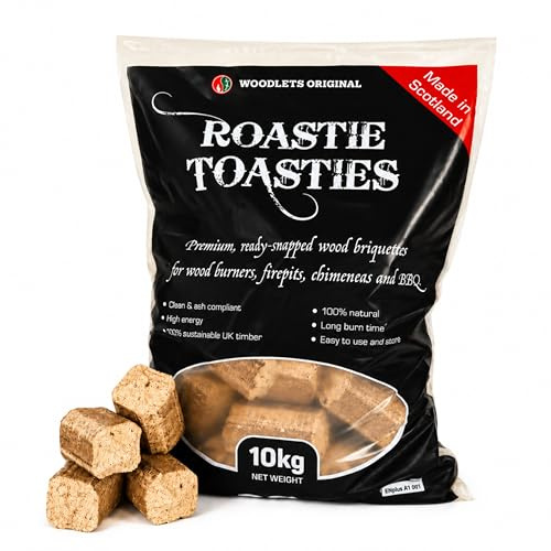 Roastie-Toastie Fire Heat Logs - Ultra Dry Compressed Fire Logs for Wood Burners, Open Fires, Multi-Fuel Stoves. Planet-Friendly Wood Briquettes. Made in Scotland 10kg