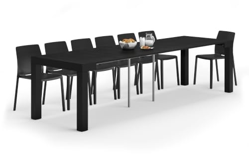 Mobili Fiver, Tavolo Consolle Allungabile First, 45(305) x90 cm, Nero Frassino, fino a 14 posti, Consolle da Cucina e soggiorno, Made in Italy