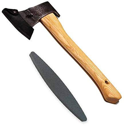 Axt/Universalbeil mit Eschenholzstiel 800g mit Lederschneidenschutz - inkl. gratis Schleifstein - Hochwertige Stahl-Klinge - Handgeschmiedet in Deutschland - Axt Outdoor - Axt Survival