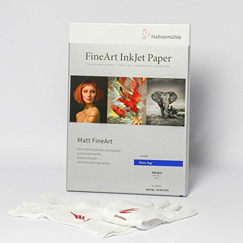 Hahnemühle Photo Rag 308 g/m² A4 25 Blatt FineArt Inkjetpapier PROFI-SET mit Baumwollhandschuhe