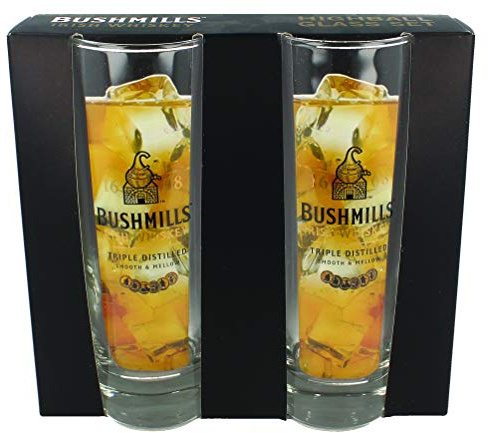 Bushmills Irish Whiskey Highball Glasses Glass Set Heavy Base with Logo Design | Ireland Bar Glassware Barware Bar Kitchen Home Kitchen Accessories