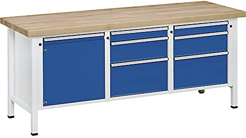 ANKE | Werkbank | Gestellbauweise Serie V | 1 Tür 540 mm | 6 Schubladen | Buche massiv | Vollauszug