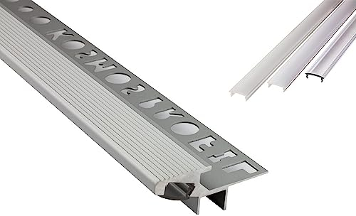 tktrading24 T-40 20° LED Premium Treppenprofil Alu Fliesenprofil 10mm silber 2m milky
