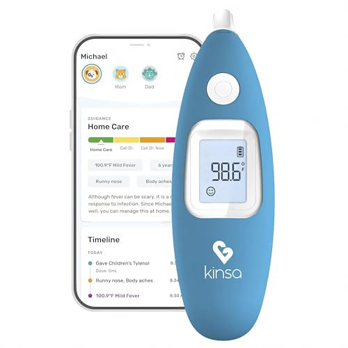 Kinsa Smart Ear Thermometer for Adults, Kids and Babies, Infrared in-Ear Digital Thermometer, App-Connected Fever and Symptom Tracking, 1-Second Accurate Readings