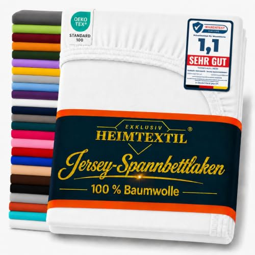 Exklusiv HEIMTEXTIL Sábana Bajera de Punto de Jersey de 120 x 200 cm, Color Blanco