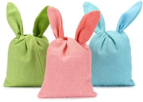 Papierdrachen Påsk med öron, 3 jutepåsar med öron, påskbo, alternativ till påskharedesign, hög kvalitet, återanvändbar, påsk för påsk (påskkorg, 2-pack)