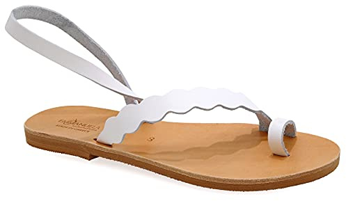 40 Weiß Emmanuela Sandalen im antiken griechischen Stil, handgefertigte flache Sandalen aus Leder mit Zehenring, hochwertige Sandalen, Sommerschuhe mit Fußfesseln für Damen