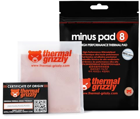 Thermal Grizzly - Minus Pad 8 100x100x2,0mm - elektrisch Nicht leitendes Wärmeleitpad, hohe Wärmeleitfähigkeit und Komprimierbarkeit für SSDs, GPUs, Konsolen und Elektronik