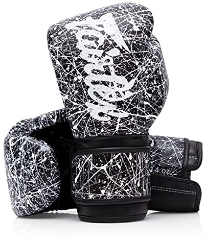 Fairtex BGV14 Muay Thai Boxing Microfibre Gloves for Men, Women, Kids | MMA Gloves, Kickboxing, Gym, Workout | Premium Quality, Light Weight & Shock Absorbent Boxing Gloves- (Black/White/16oz)