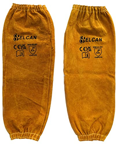 ELCAN Professional elastische gelbe flammhemmende hitzebeständige Schweißmanschetten aus Leder, für Schweißelektroden, WIG, MIG, MAG, Grills, Kamine, Brennholz, Öfen...