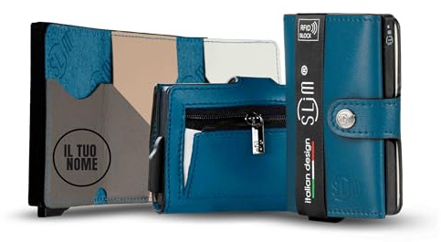 SLim Portafoglio Personalizzabile Porta Carte di Credito Schermato Portacarte Anticlonazione Uomo Donna Personalizzabile (Petrolio Multicolor)