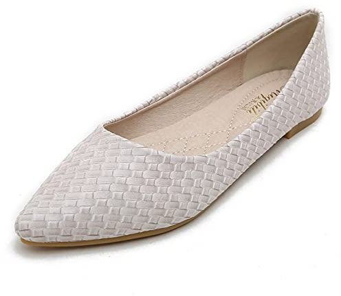 MACHSWON Womens Ballerina Flat Fashion Comfy Woven Pointed Toe Slip On Comfy Ballet Pumps Dolly Shoes(Apricot, Size 5)