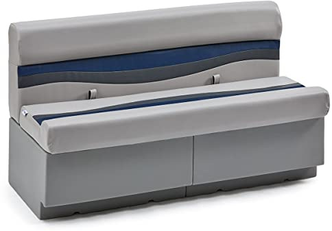 DeckMate Complete 55 Classic Pontoon Boat Seat Bench and Base- Gray, Blue and Charcoal