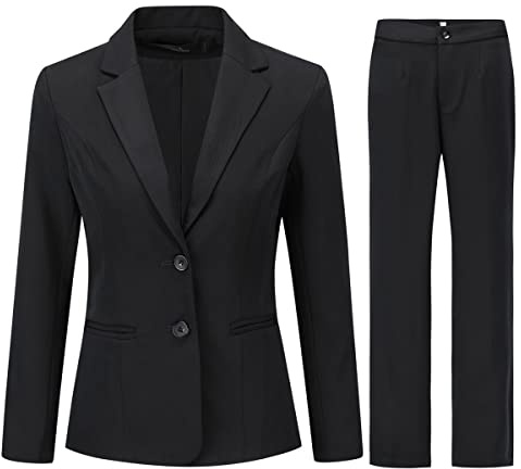 YYNUDA Trajes de pantalón para mujer, solapa descendente, un botón, slim, elegante, con cintura marcada, traje de negocios, Negro , S
