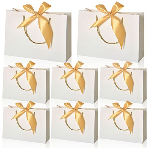 Geschenktüte,Papiertüten mit Henkel,8 Stück Geschenk Tüten 32x25x11cm | Geschenktüten Papier,Geschenktaschen mit Schleife