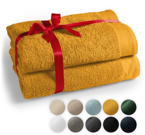 Blumtal Telo Doccia Premium - Set di Asciugamani da Sauna 80x200cm - Asciugamano da Doccia Certificato Oeko-TEX - 100% Cotone - Asciugamani Doccia Grande - 2 Pezzi - Senape