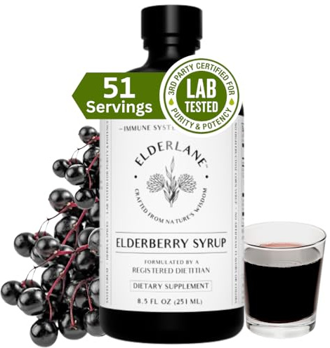 Elderlane Elderberry Syrup Elderberry Shots - Immune Support Supplement for Kids & Adults - Immune Boosters - Natural Immunity Booster - Made with Honey & Elderberries - Gluten-Free - 8.5 Fl Oz